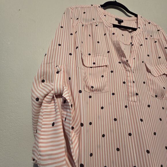 Torrid Floral Stripe Georgette Top Blouse Womens 3X Pink Popover Boho Cottage - Picture 2 of 10